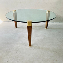 Load image into Gallery viewer, Mid-century Peter Ghyczy Round Brass Glass Oak Coffee Table 1970
