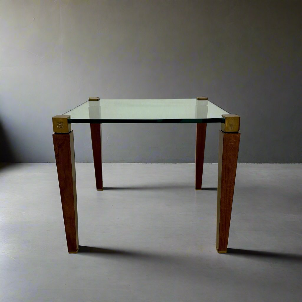 Mid-Century Peter Ghyczy Square Glass Brass Coffee Table 1970