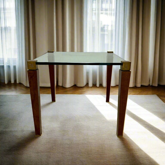 Mid-Century Peter Ghyczy Square Glass Brass Coffee Table 1970