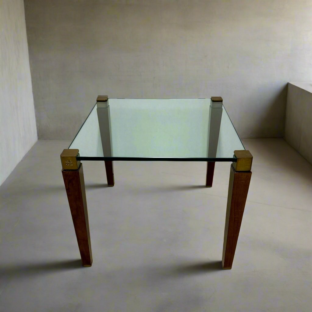 Mid-Century Peter Ghyczy Square Glass Brass Coffee Table 1970
