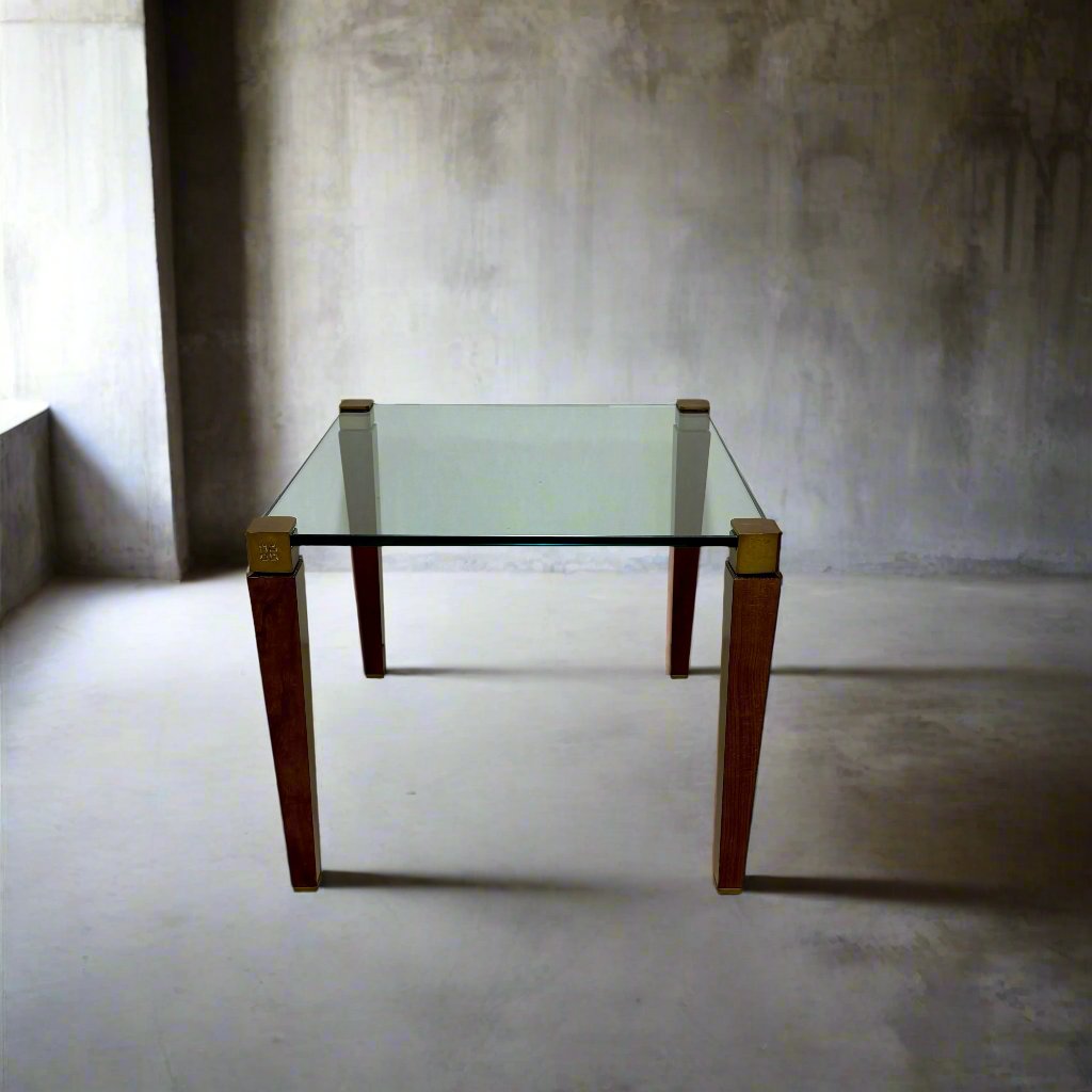 Mid-Century Peter Ghyczy Square Glass Brass Coffee Table 1970