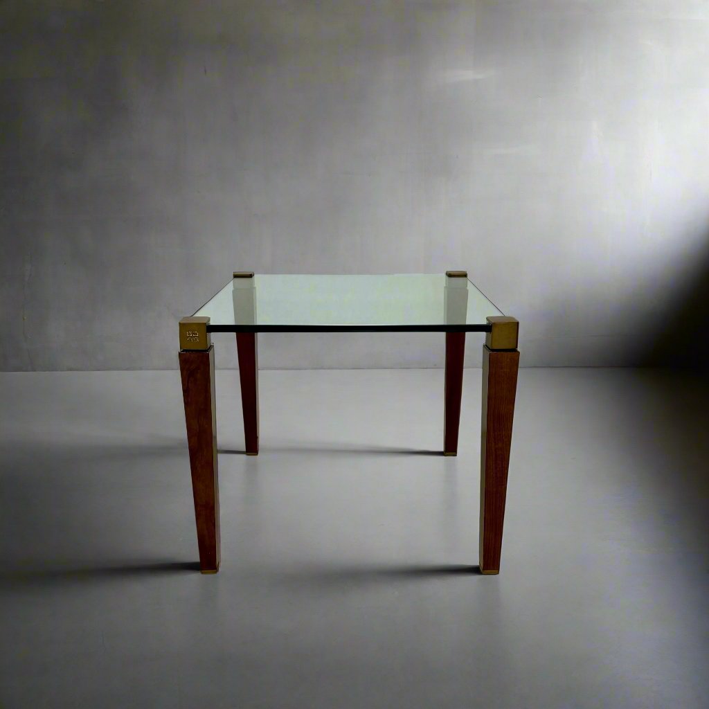 Mid-Century Peter Ghyczy Square Glass Brass Coffee Table 1970