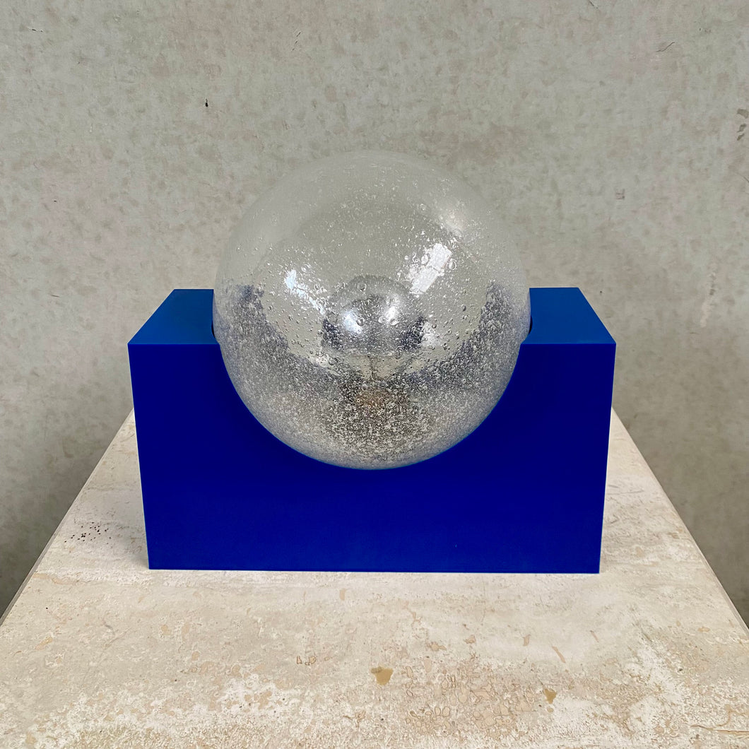 Bright Blue Acrylic Base and Bubble Glass Sphere by Raak Amsterdam, Netherlands 1970