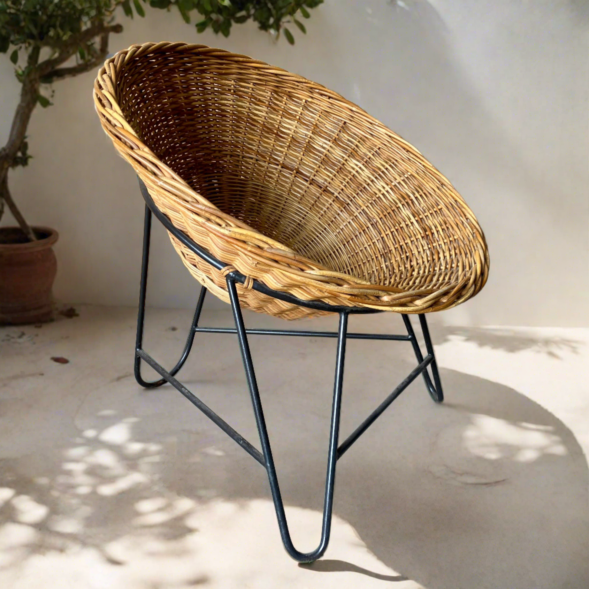 Mathieu Matégot Wicker Lounge Chairs, France 1950