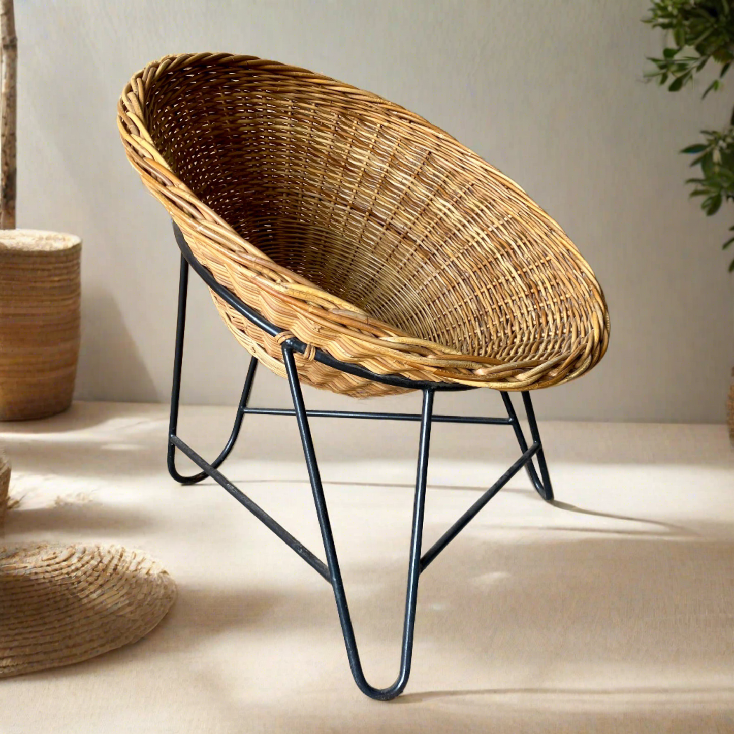 Mathieu Matégot Wicker Lounge Chairs, France 1950