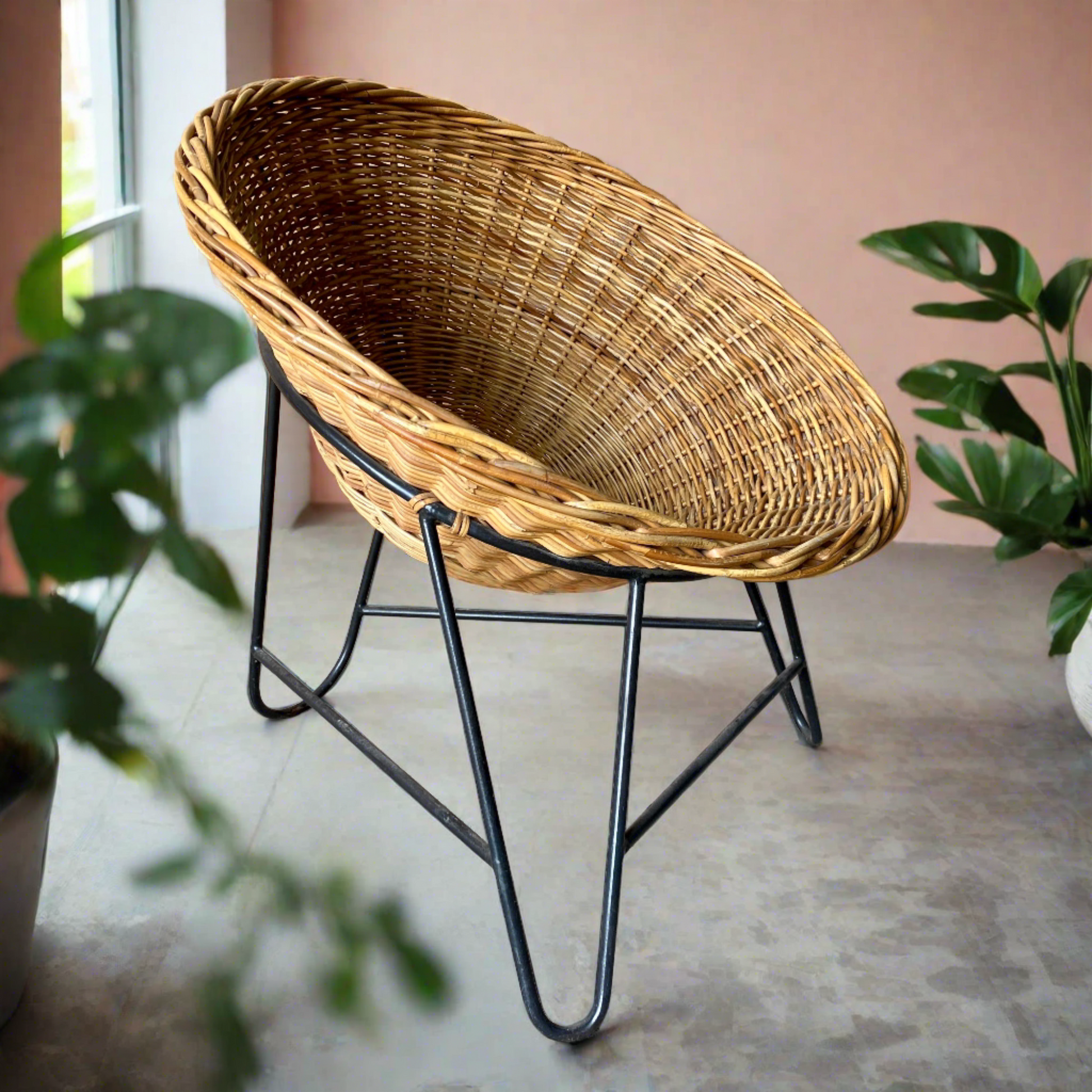 Mathieu Matégot Wicker Lounge Chairs, France 1950