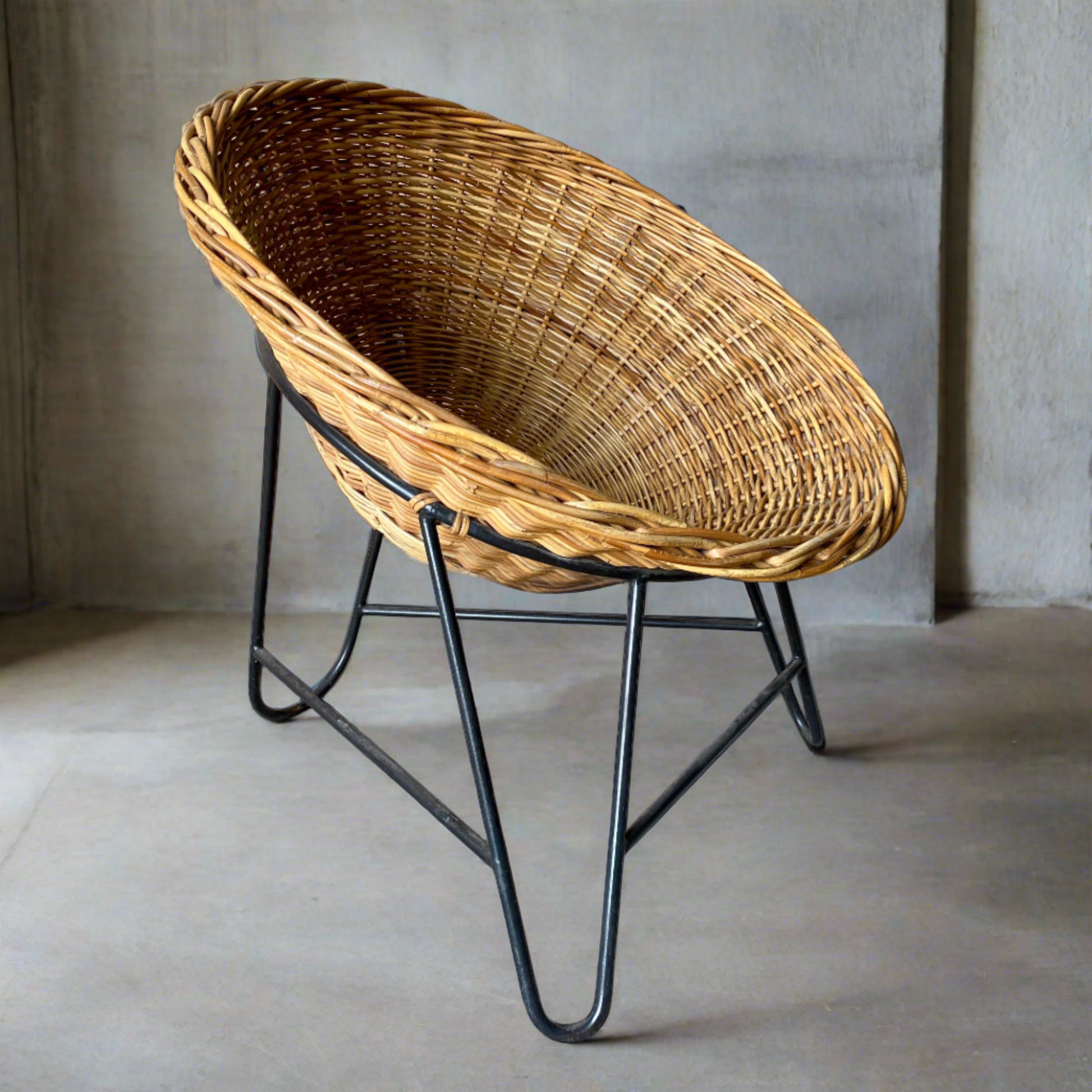 Mathieu Matégot Wicker Lounge Chairs, France 1950