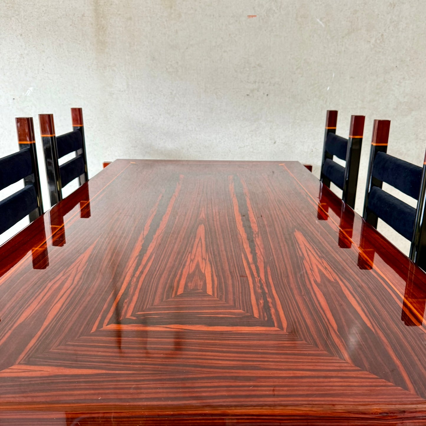 Ensemble de salle à manger en laiton et noyer italien, style Mid-Century, par Paolo Barracchia pour Roman Deco, Italie, 1978