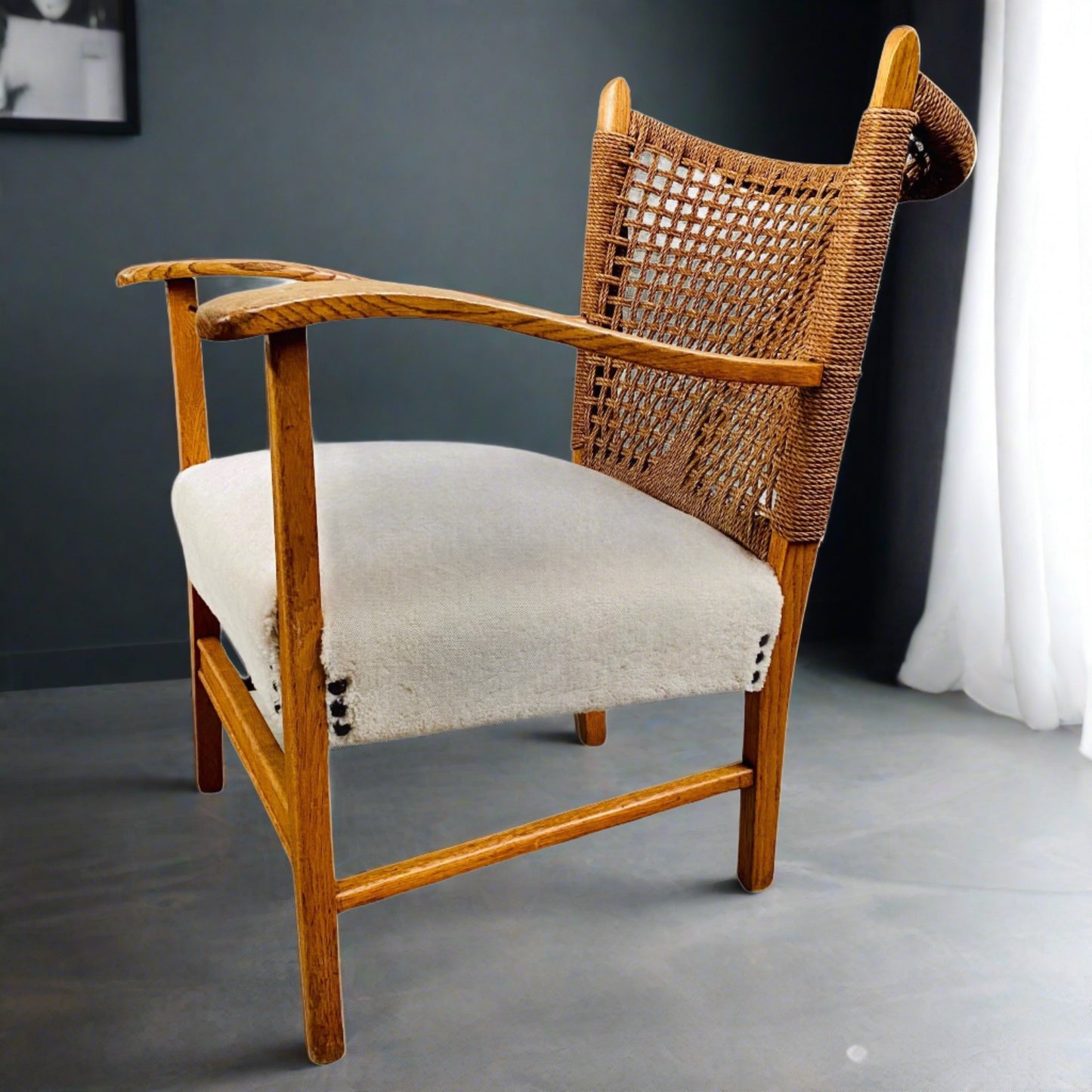 Sessel aus Seil, Eiche und Schaffell von Bas Van Pelt, Niederlande, 1940