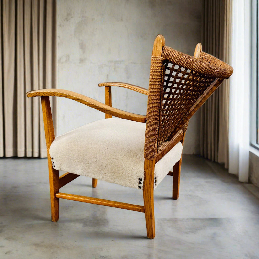 Rope, Oak and Sheepskin Arm Chair by Bas Van Pelt, Netherlands 1940