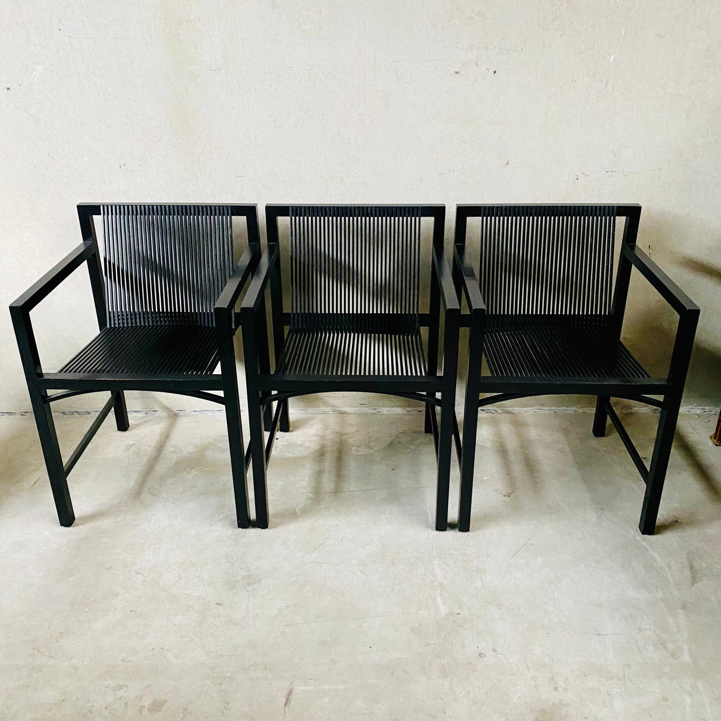 6 x chaises "latjes" noires Ruud-Jan Kokke pour 't Spectrum, Pays-Bas 1980