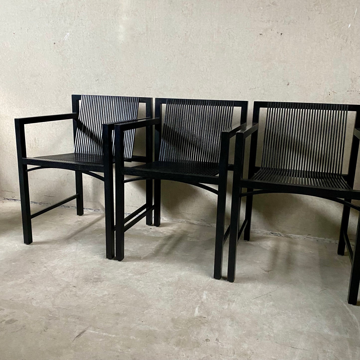 6 x Ruud-Jan Kokke black "latjes" chairs for 't Spectrum, Netherlands 1980