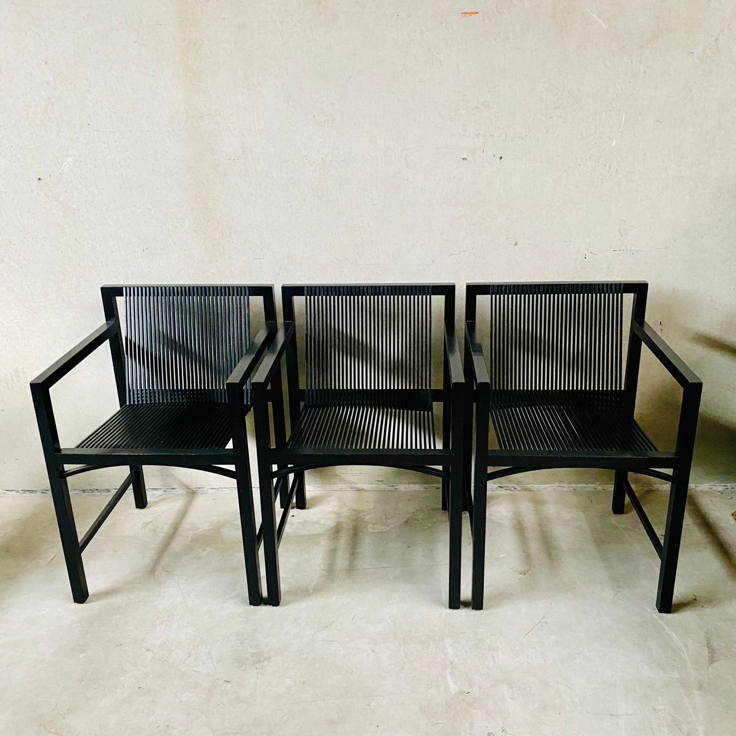 6 x chaises "latjes" noires Ruud-Jan Kokke pour 't Spectrum, Pays-Bas 1980
