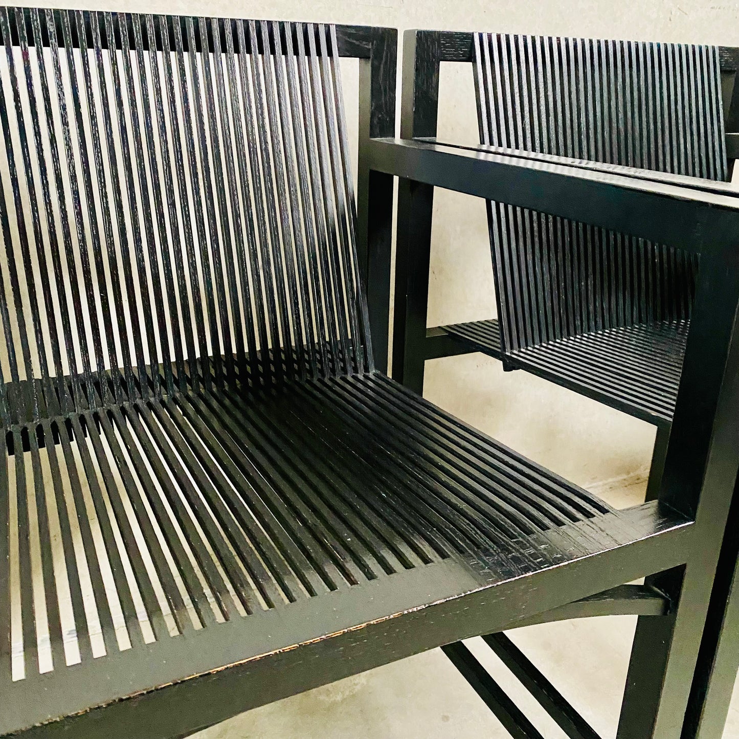 6 x Ruud-Jan Kokke black "latjes" chairs for 't Spectrum, Netherlands 1980