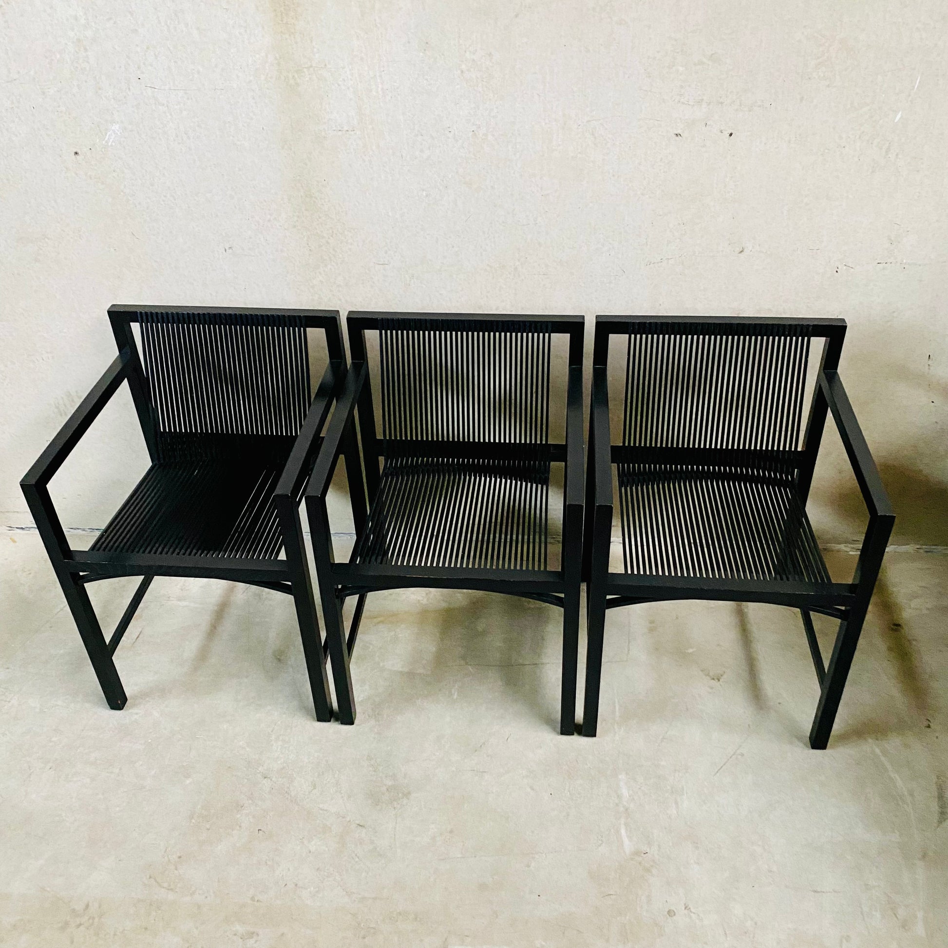 6 x Ruud-Jan Kokke black "latjes" chairs for 't Spectrum, Netherlands 1980