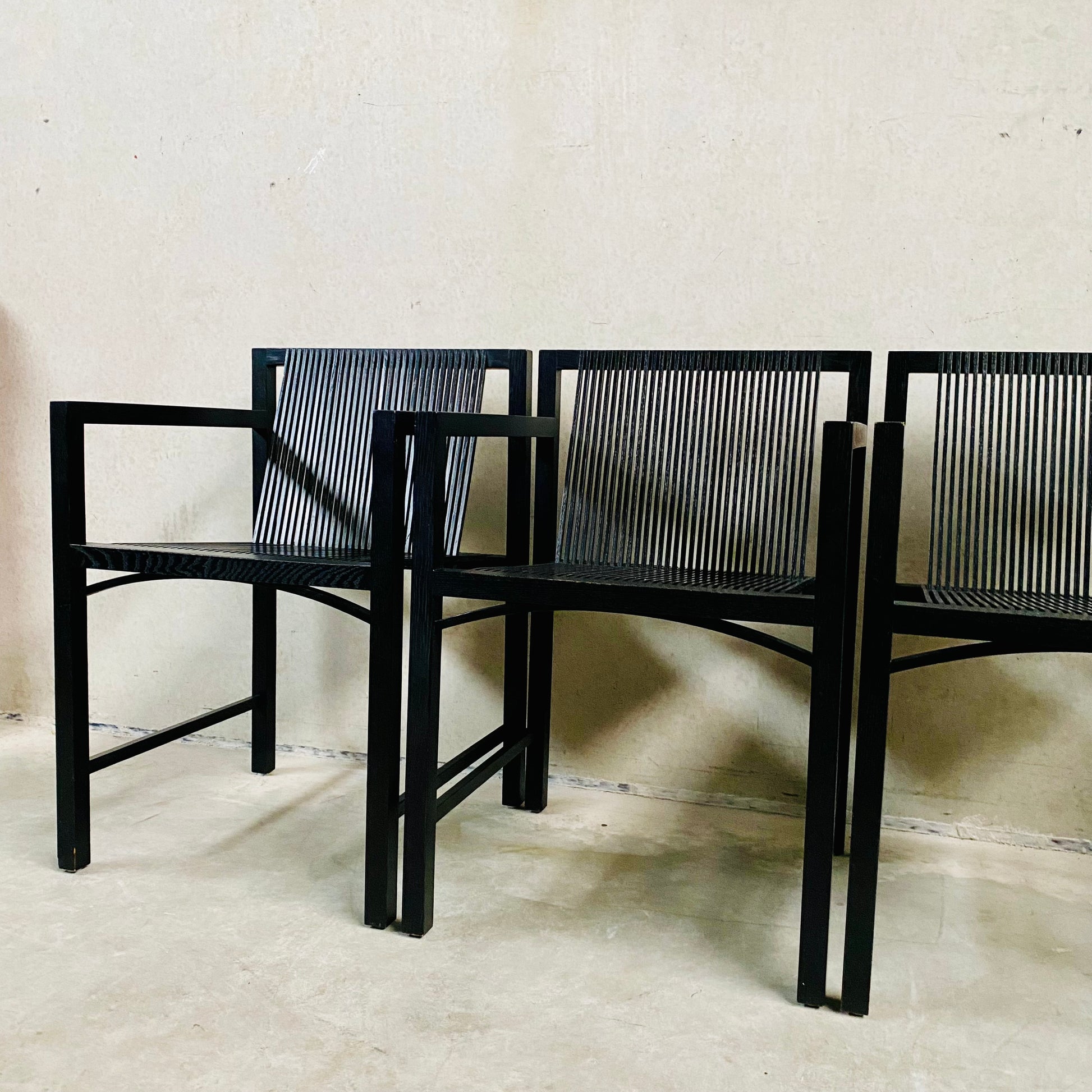 6 x Ruud-Jan Kokke black "latjes" chairs for 't Spectrum, Netherlands 1980