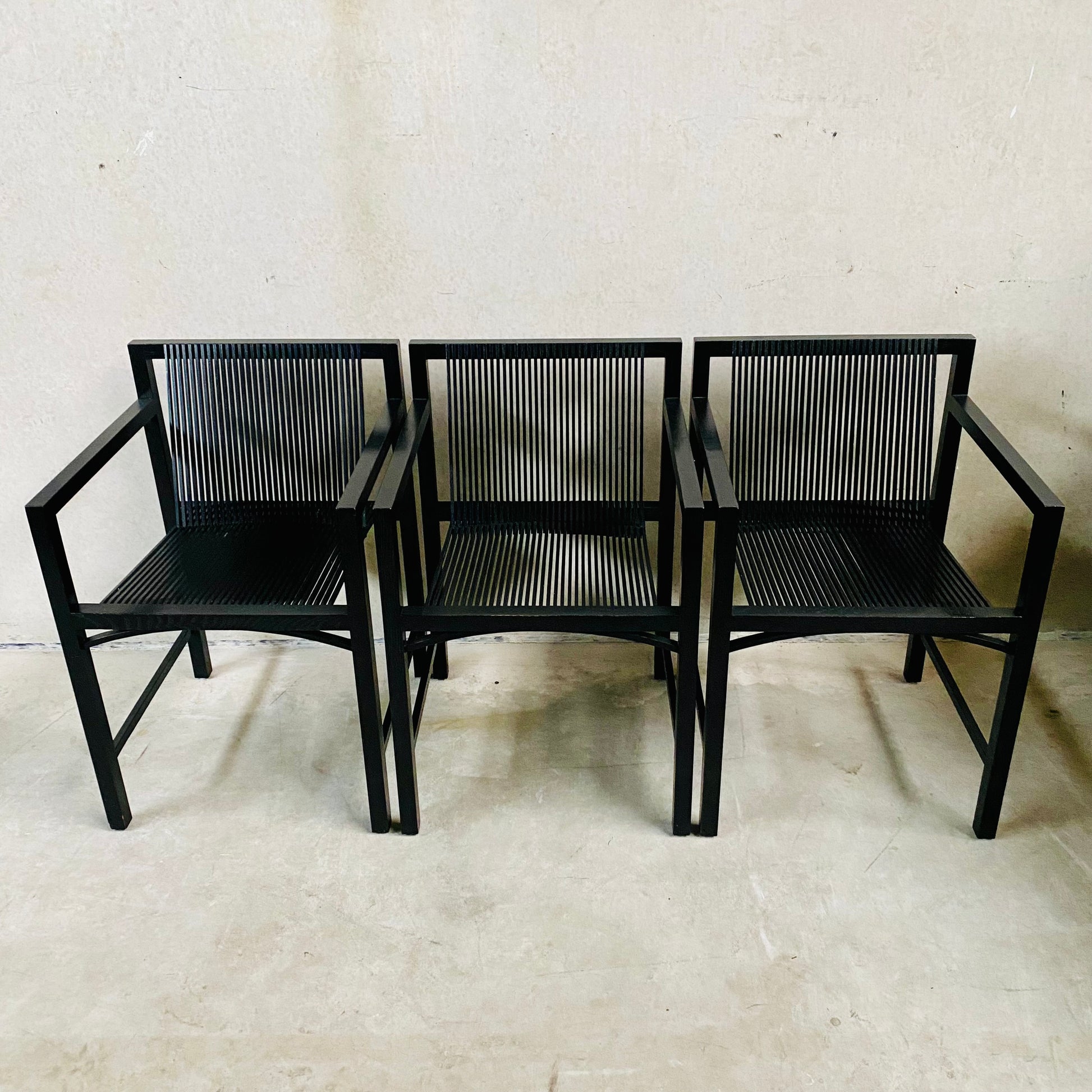 6 x Ruud-Jan Kokke black "latjes" chairs for 't Spectrum, Netherlands 1980