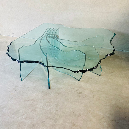 Fiam Italia Sculptural Hand-carved Glass Coffee Table "Shell" by Danny Lane, Italy 1988