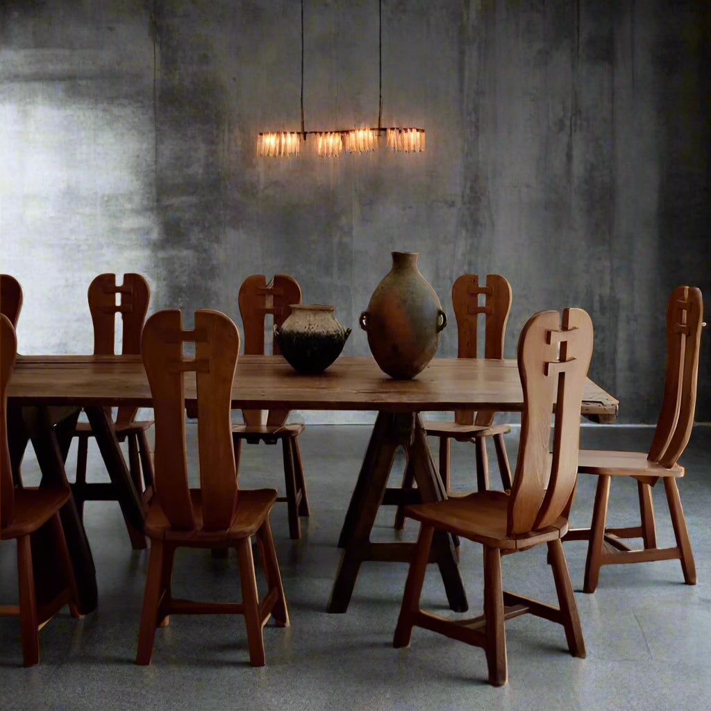 Set aus 4 Esszimmerstühlen im brutalistischen Stil aus massiver Eiche von Kunstmeubelen De Puydt, Belgien, 1970