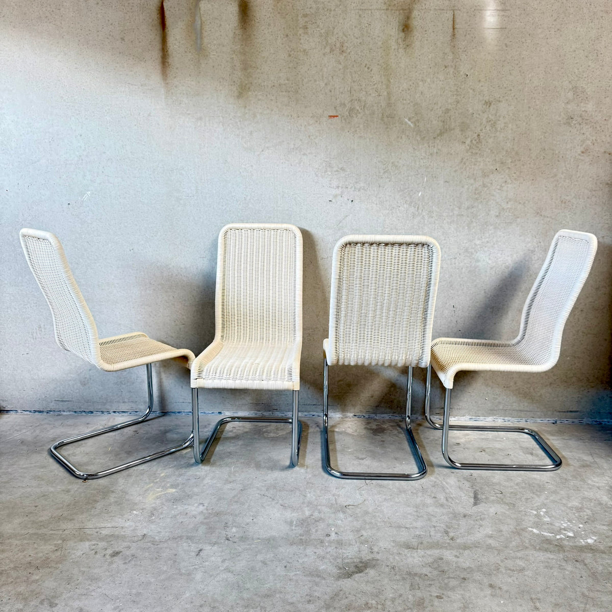Set of 4 by Jean  Prouvé for Tecta B25 Cantilever Dining Chairs in White Pitriet, Germany 1993