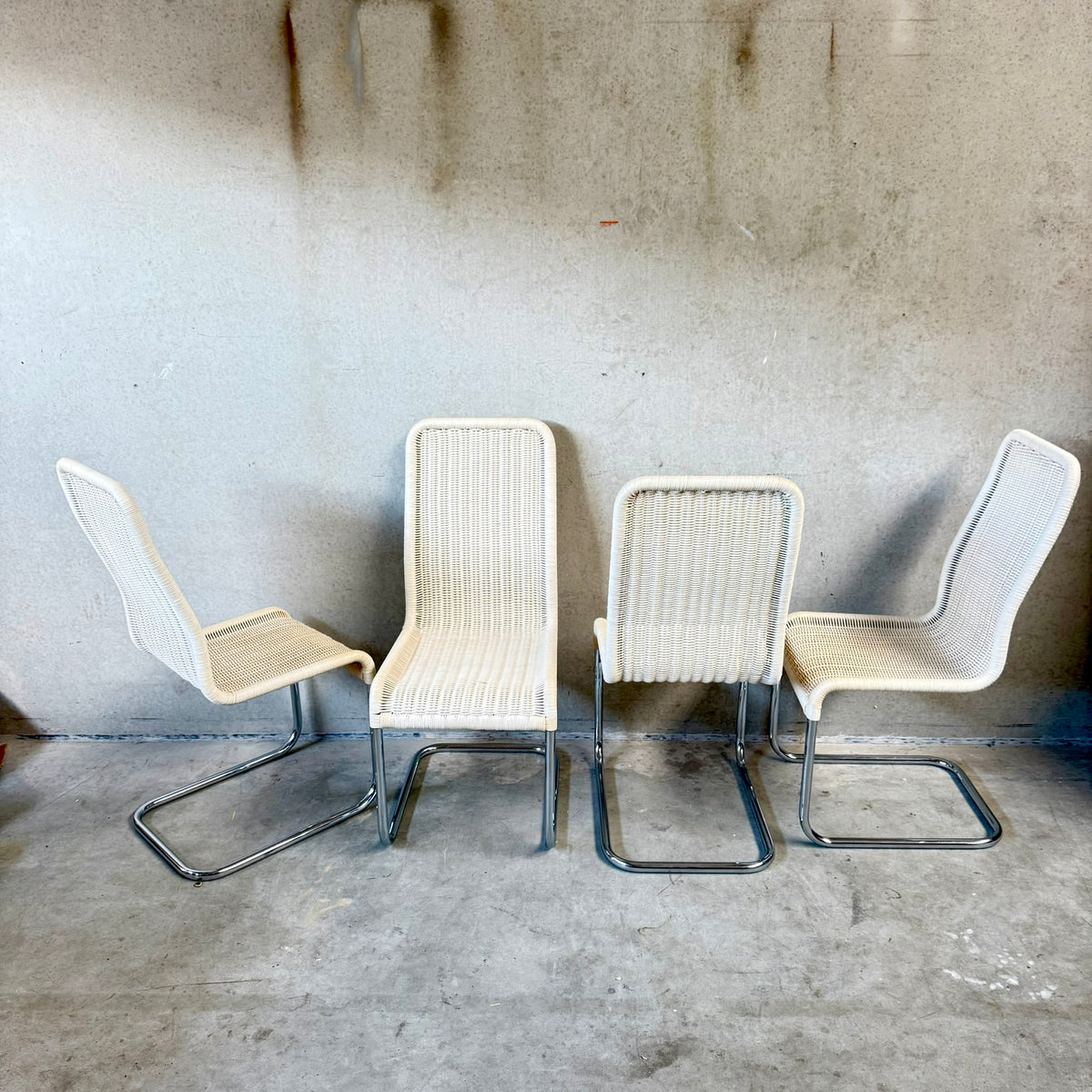 Set of 4 by Jean  Prouvé for Tecta B25 Cantilever Dining Chairs in White Pitriet, Germany 1993