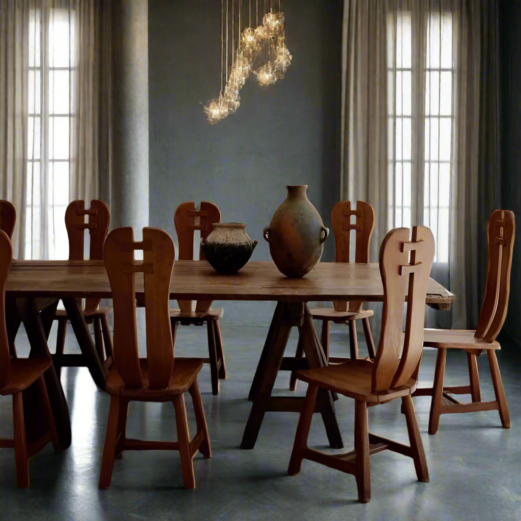 Set aus 4 Esszimmerstühlen im brutalistischen Stil aus massiver Eiche von Kunstmeubelen De Puydt, Belgien, 1970