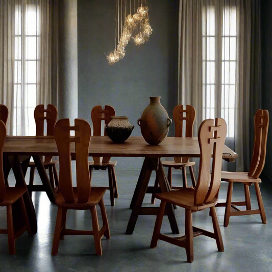 Set aus 4 Esszimmerstühlen im brutalistischen Stil aus massiver Eiche von Kunstmeubelen De Puydt, Belgien, 1970