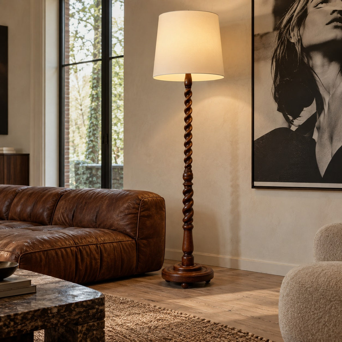 Mid-Century Sculptural Solid Oak Floor Lamp, Netherlands 1960