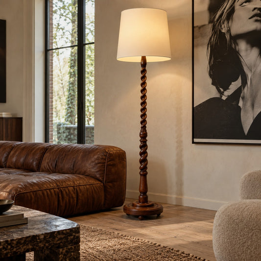 Mid-Century Sculptural Solid Oak Floor Lamp, Netherlands 1960