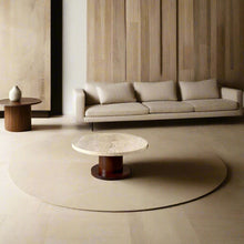 Load image into Gallery viewer, Round Travertine Coffee Table With Wooden Base, Italy 1970
