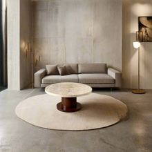 Load image into Gallery viewer, Round Travertine Coffee Table With Wooden Base, Italy 1970
