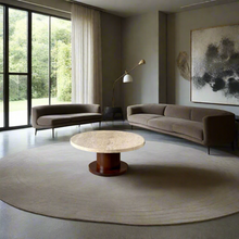 Load image into Gallery viewer, Round Travertine Coffee Table With Wooden Base, Italy 1970
