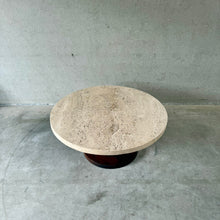Load image into Gallery viewer, Round Travertine Coffee Table With Wooden Base, Italy 1970
