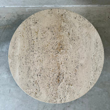 Load image into Gallery viewer, Round Travertine Coffee Table With Wooden Base, Italy 1970

