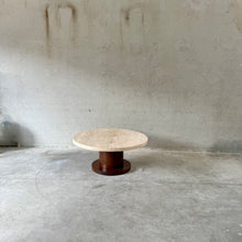 Load image into Gallery viewer, Round Travertine Coffee Table With Wooden Base, Italy 1970
