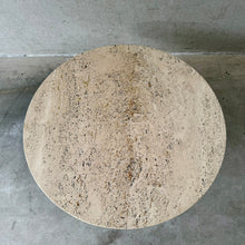 Load image into Gallery viewer, Round Travertine Coffee Table With Wooden Base, Italy 1970
