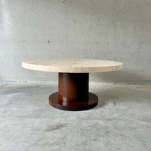 Load image into Gallery viewer, Round Travertine Coffee Table With Wooden Base, Italy 1970
