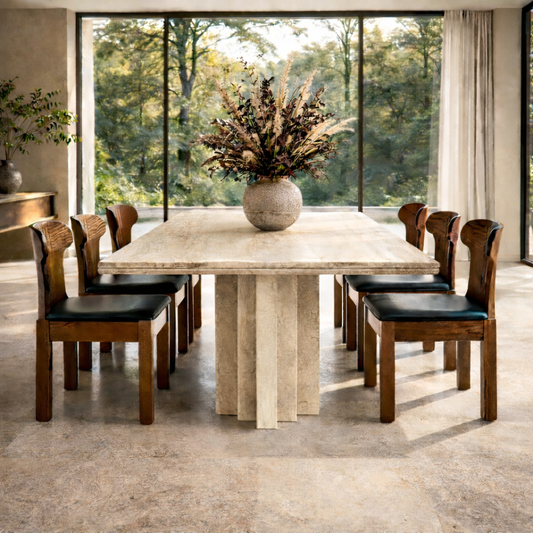 Large Italian Rectangular Travertine Dining Table, Italy 1980