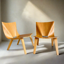 Load image into Gallery viewer, 2 x Mid-century Oak Low Easy Chairs, Italy 1990

