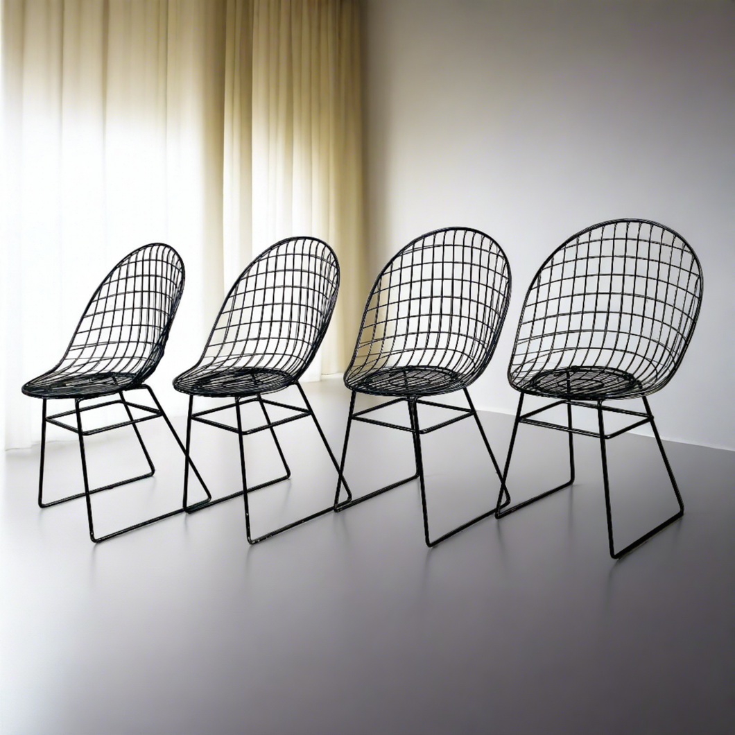 4 Mid-Century Early Edition Wire Chairs by Cees Braakman & A. Dekker for UMS Pastoe, Netherlands 1950