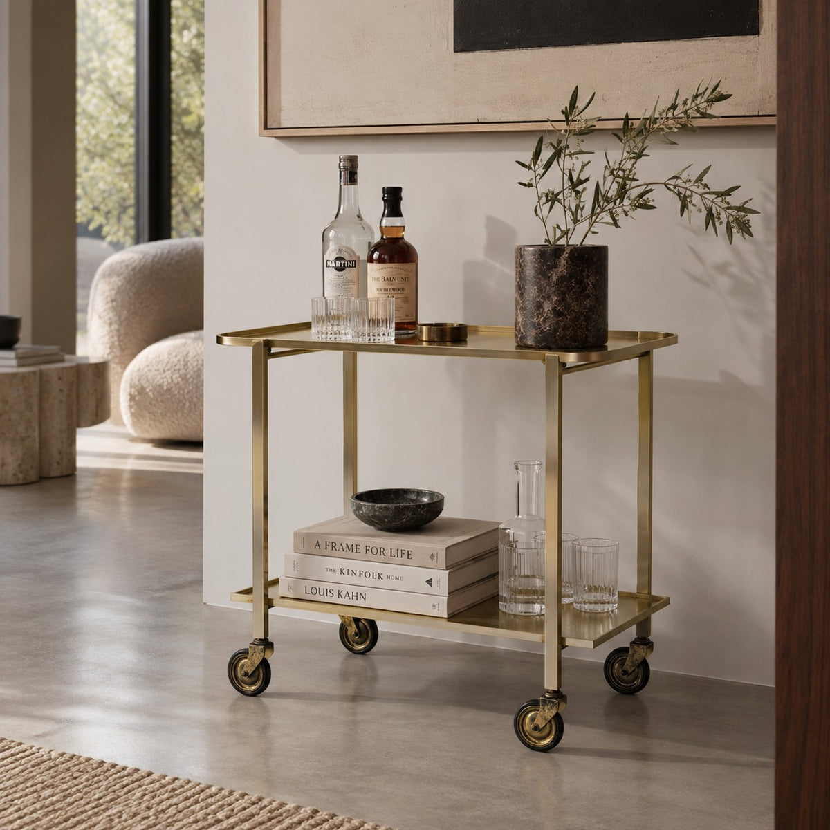 Mid-Century Modern Gold Aluminium Barwagen von Werkenswurf Sihlmetall, Schweiz 1970