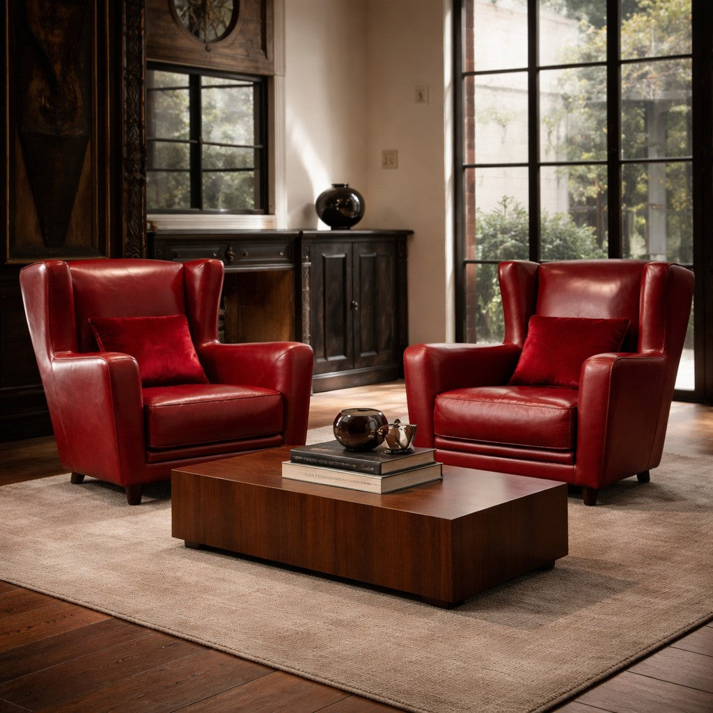 2 fauteuils lounge « Bergère » en cuir rouge bordeaux, style milieu du siècle, par Baxter, Italie, 1980