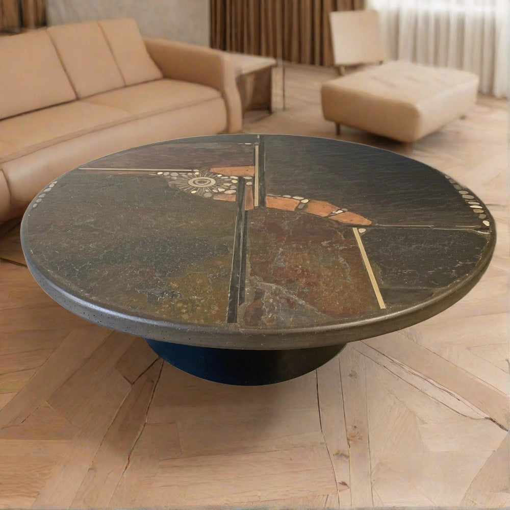 Runder Couchtisch im Stil des Brutalismus, entworfen vom Bildhauer Paul Kingma, Niederlande, 1985