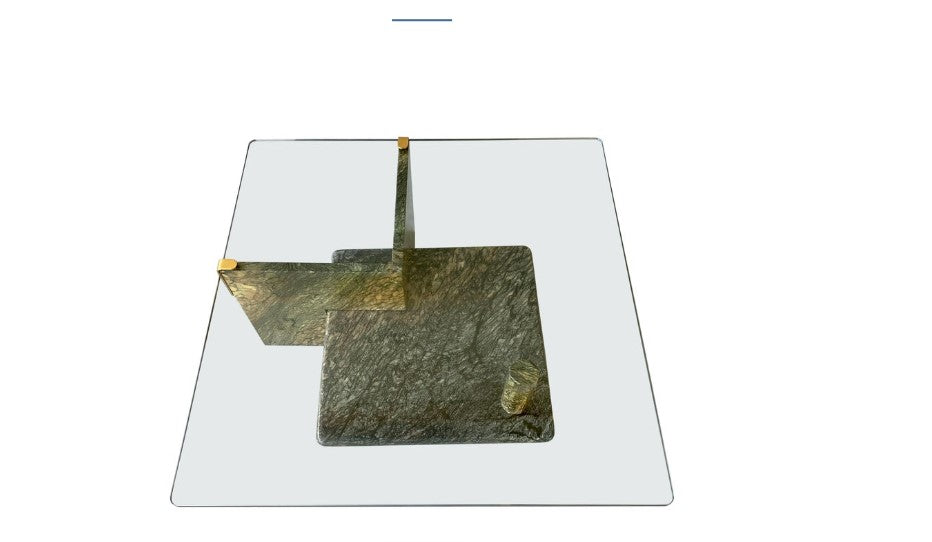 Großer Couchtisch aus sizilianischem Marmor mit Glasplatte, Italien, 1980