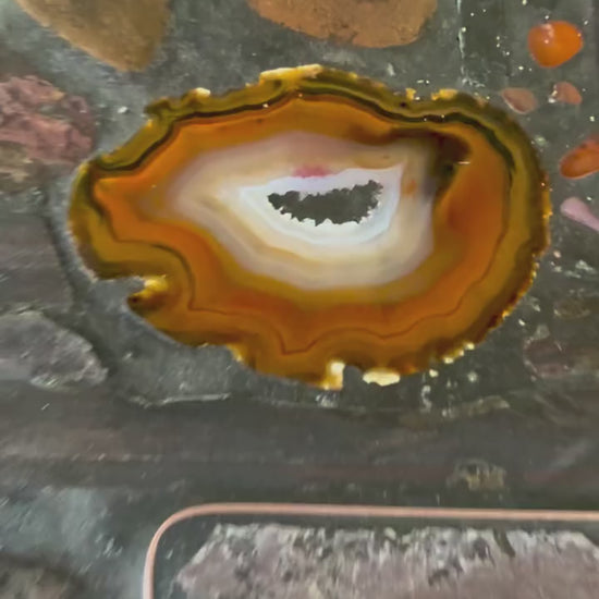 Brutalist Square Slate Stone Brown Agate Coffee Table by Paul Kingma 1990