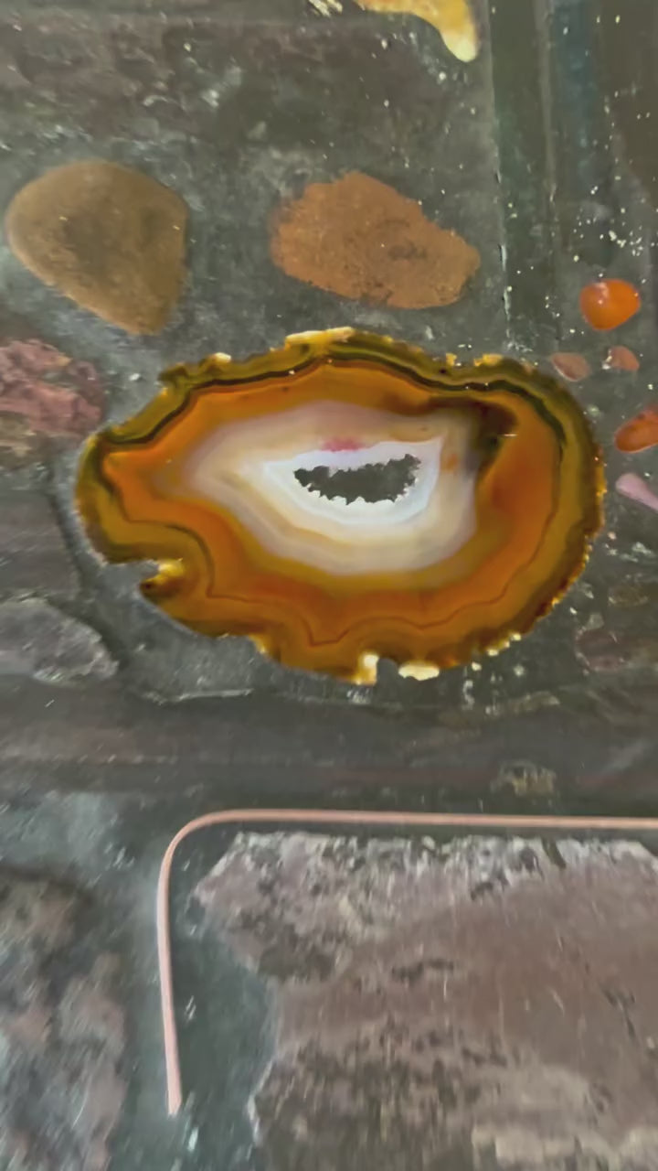 Brutalist Square Slate Stone Brown Agate Coffee Table by Paul Kingma 1990