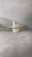 Load and play video in Gallery viewer, Mid-Century Round Travertine Glass Coffee Table Italy 1970
