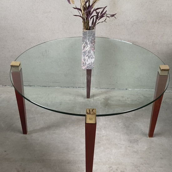 Mid-century Peter Ghyczy "T56" Glass and Brass Round Dining Table, Netherlands 1970
