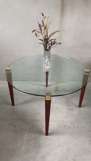 Mid-century Peter Ghyczy "T56" Glass and Brass Round Dining Table, Netherlands 1970