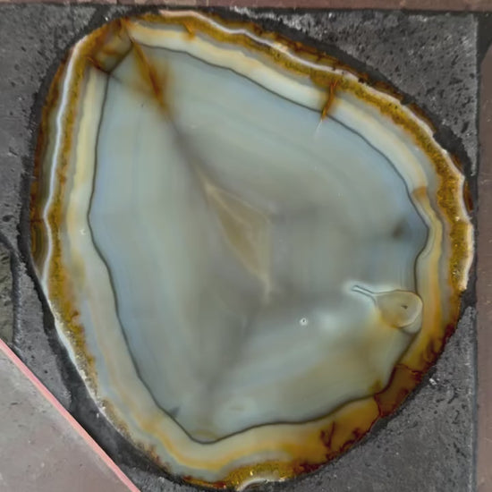 Brutalist Slate Stone Brass Coffee Table by Studio Stam 1980